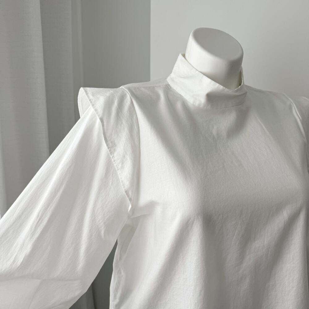 Everlane The Wing-Shoulder White Mockneck Long Puff Sleeve Pullover Top Size 14 - Picture 2 of 14